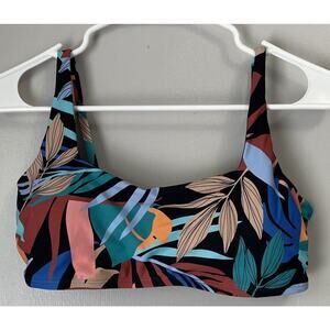 VYB Swim Black Palm Print Colorful Bikini Top Adjustable Straps Size Large NWT